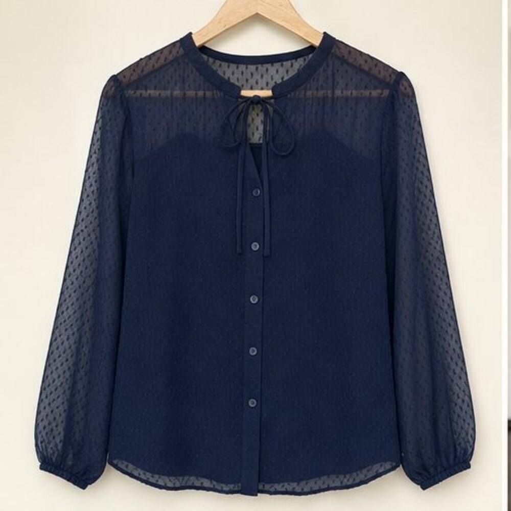 Navy Puff Sleeve Top